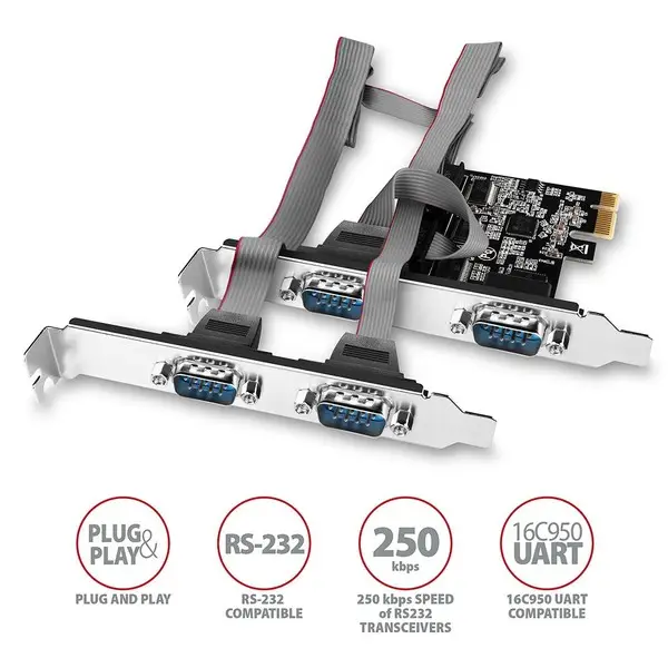 PCI-Express card with four serial ports 250 kbps. ASIX AX99100. Standard & Low profile. – 4