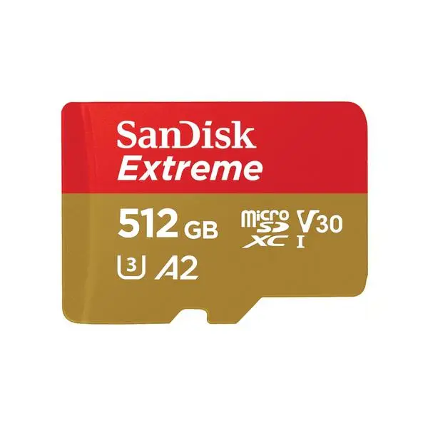 SANDISK Extreme microSDXC 512GB + SD Adapter + 1year Rescue Pro Deluxe 190MB/s read 130MB/s write A2 C10 V30 UHS-I U3 – 6