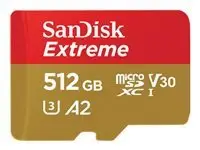 SANDISK Extreme microSDXC 512GB + SD Adapter + 1year Rescue Pro Deluxe 190MB/s read 130MB/s write A2 C10 V30 UHS-I U3 – 5