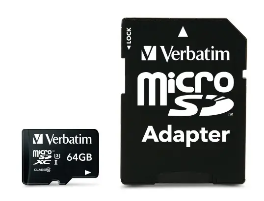 Verbatim 47042 Pro U3 Micro SDXC Atminties kortelė 64GB + microSD į SD Adapteris – 4