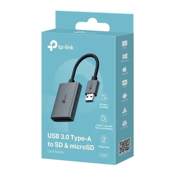 Atminties Kortelių Skaitytuvas - TP-Link UA430 USB 3.2 Gen 1 Type-C SD/MicroSD Pilkas – 4