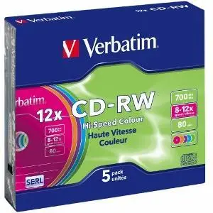 VERBATIM CD-RW 80 min. / 700 MB 8-12x 5-pack slim case DataLife Plus Colour