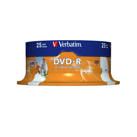 Verbatim DVD-R AZO Wide Printable 4.7 GB, 16 x, DVD-R, 25 Pack Spindle