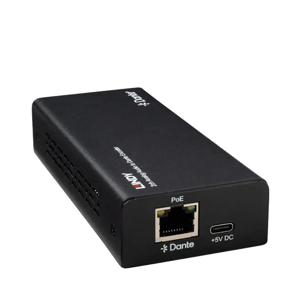 Garso Kodavimo Įrenginys - Lindy 2ch Analoginis Garso į Dante® Kodavimo Įrenginys, 96kHz, RJ45 Išėjimas, Juodas – 2