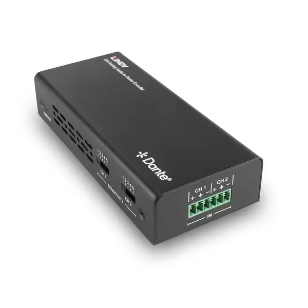 Garso Kodavimo Įrenginys - Lindy 2ch Analoginis Garso į Dante® Kodavimo Įrenginys, 96kHz, RJ45 Išėjimas, Juodas – 3