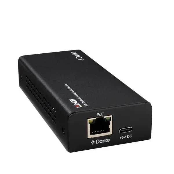 Garso Dekoderis - Lindy 2ch Dante® į Analoginį Garso Dekoderį 96kHz 24-Bit 100m (328.08ft) Juodas – 2
