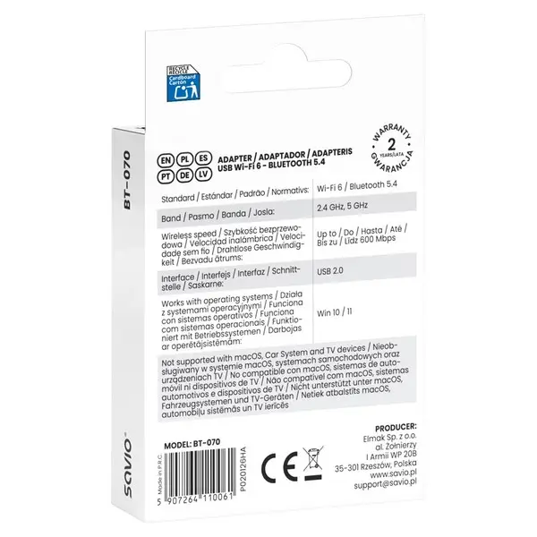 Savio BT-070 sąsajos plokštė / adapteris USB 2.0 – 4