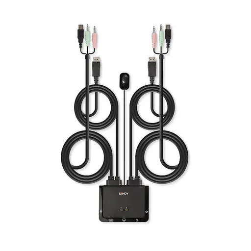 KVM Perjungiklis - 2 Uostų DisplayPort 1.2 KVM Perjungiklis 4096x2160@60Hz USB 2.0 ir Garso