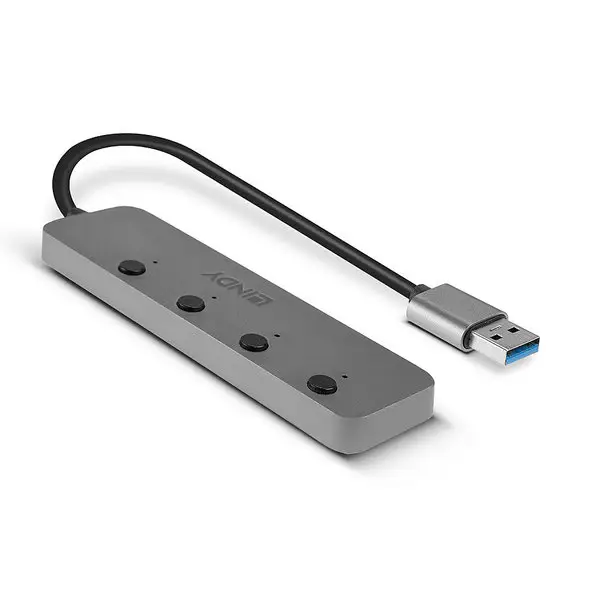 USB Hub - LINDY 4 Prievadų USB 3.0 Hub su Maitinimo/Išjungimo Jungikliais, 5 Gbps, Type A – 4