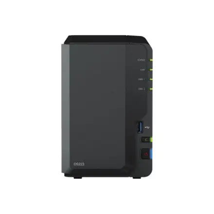 SYNOLOGY DS223 DiskStation 2-bay NAS server - Realtek RTD1619B, 2GB DDR4, 2x 2.5"/3.5" HDD/SSD, 1x 1GbE, 3x USB 3.2 Gen1, WoL/W – 6