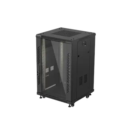 LANBERG rack cabinet 19 inch free standing 18U 600X600 flat pack with glass door black
